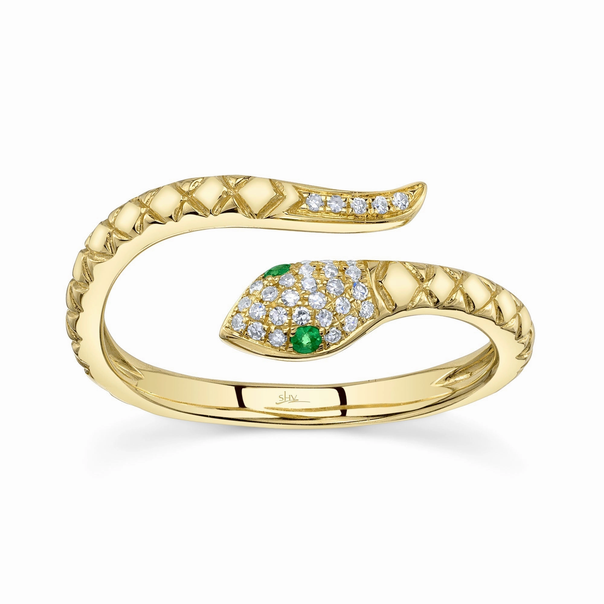 Shy Creation 0.07Ct Diamond & 0.02Ct Green Garnet Snake Ring SC55024908