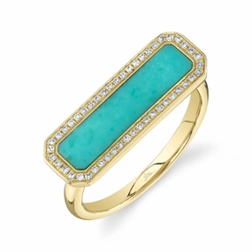 Shy Creation 0.11Ct Diamond & 1.03Ct Composite Turquoise Bar Ring SC55024850