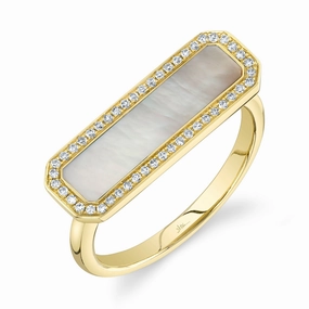 Shy Creation 0.11Ct Diamond & 1.05Ct Mother Of Pearl Bar Ring SC55024805
