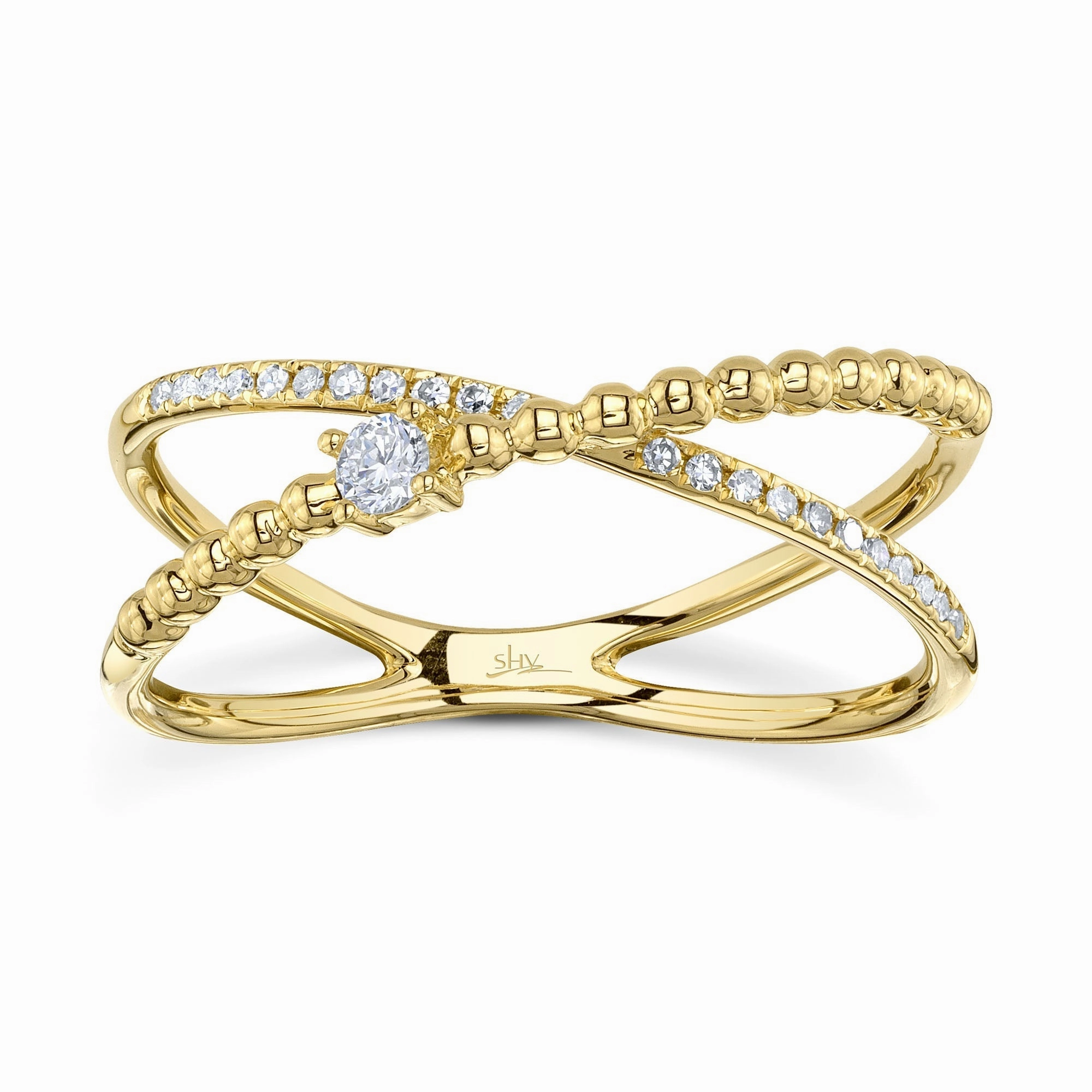Shy Creation 0.12Ct Diamond "X" Ring SC55019639