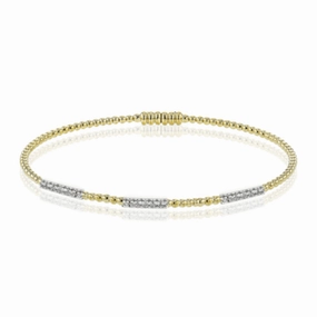 Simon G. 18k Gold Two-Tone Beaded Bangle with Diamond Stations