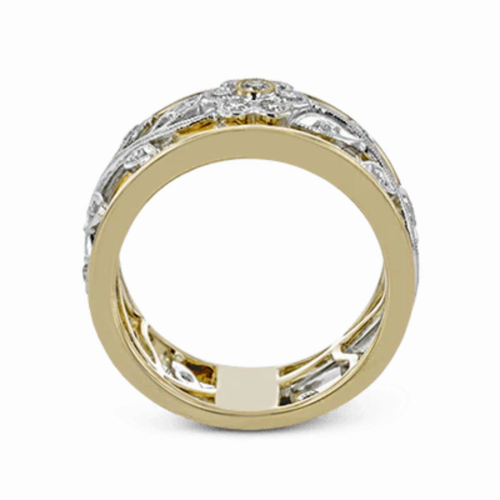 Simon G. 18k Two-Tone Trellis Ring with Diamonds