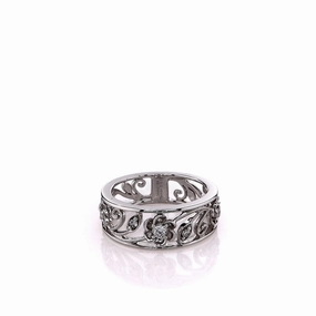 Simon G. 18k White Gold Floral and Leaf Design Open Work Diamond Band
