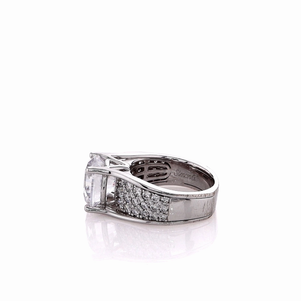 Simon G. 18k White Gold Graduated Shank Cubic Zirconia And Diamond Ring