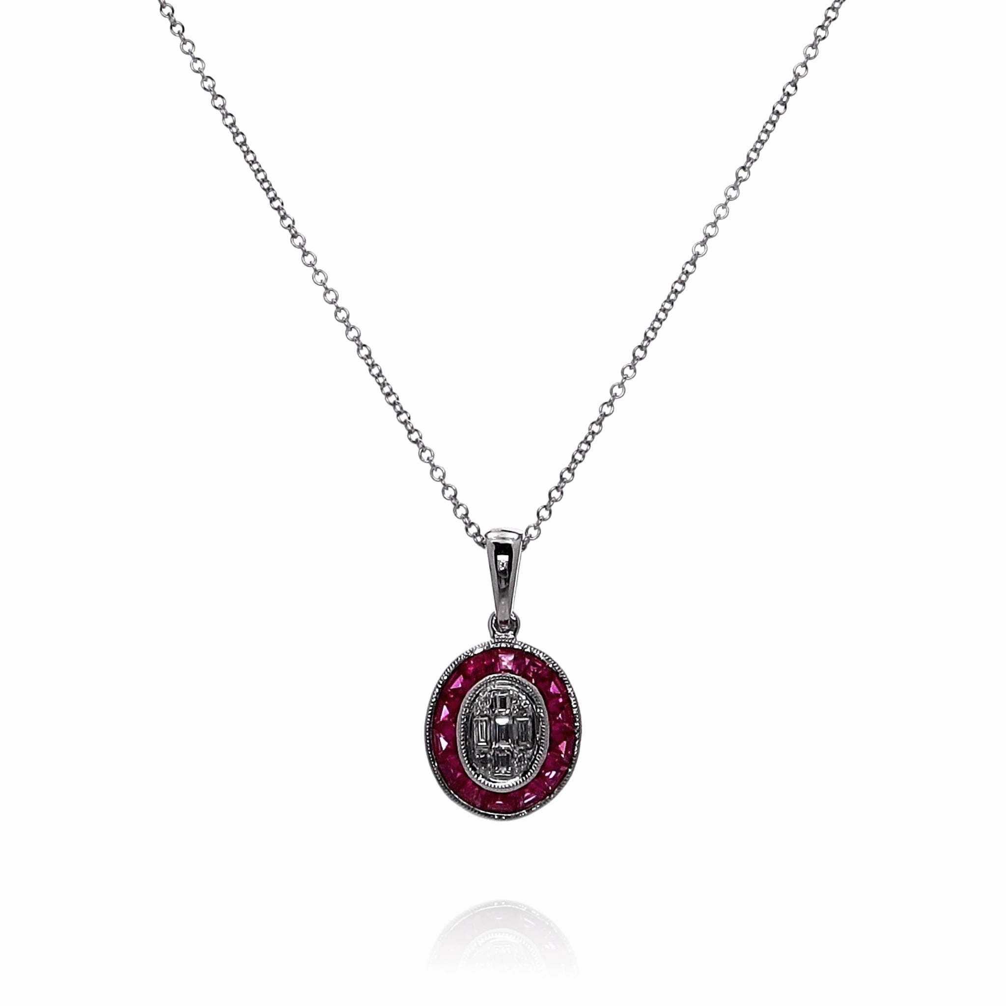 Simon G. 18k White Gold Ruby and Diamond Pendant Necklace