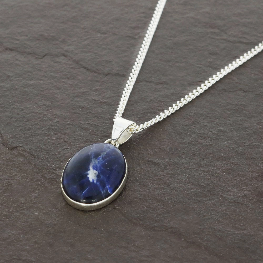 Sodalite Sterling Silver Oval Shape Pendant & Chain