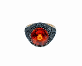 Spessartite garnet ring with black diamonds