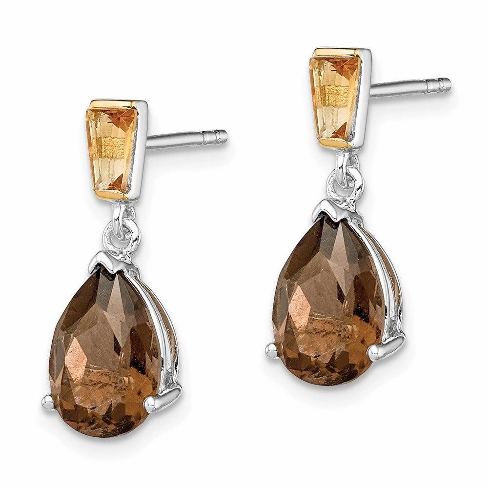 SS & 14K Accent Rhodium Plated Smoky Quartz and Citrine Earrings