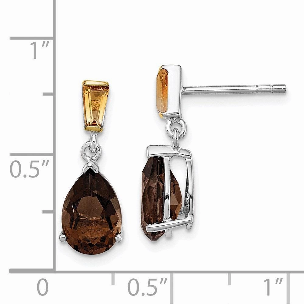 SS & 14K Accent Rhodium Plated Smoky Quartz and Citrine Earrings
