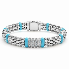 SS BRAC BLU CAV CERAMIC 4 ROW  PAV D.44TW SMTH 9MM ROPE  SZ7"