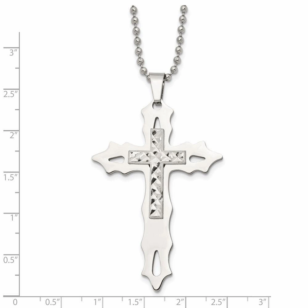 Stainless Steel & Sterling Silver Diamond Cut and Polished Cross Necklace