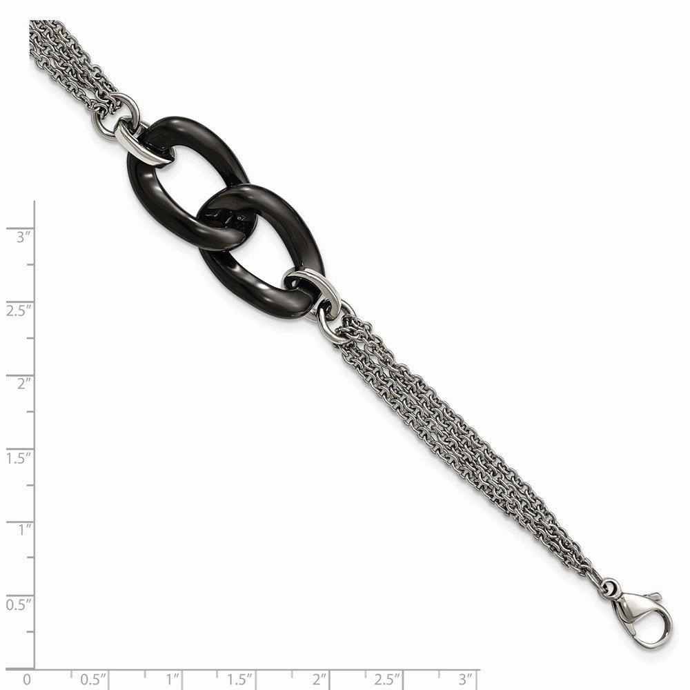 Stainless Steel And Black Ceramic Polished 7.75in w/ .25in ext. Bracelet