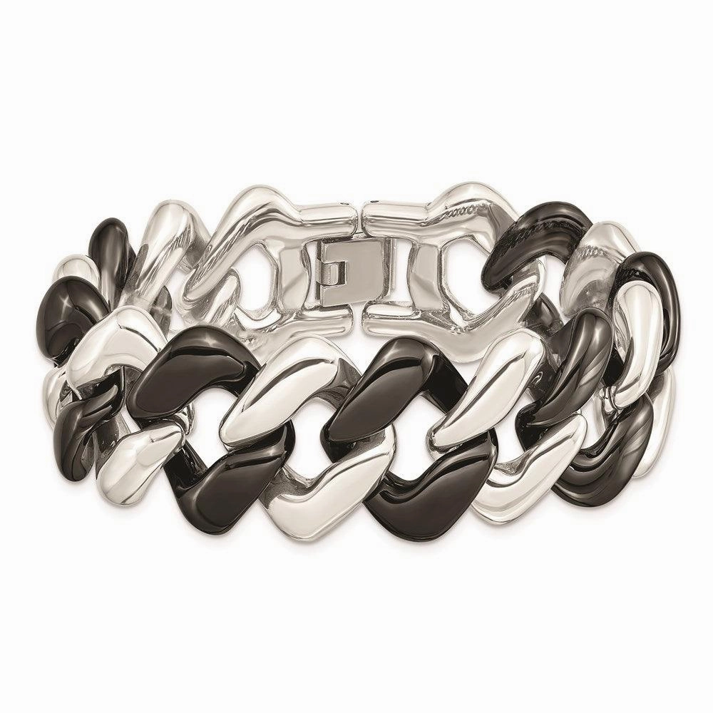 Stainless Steel And Black Ceramic Polished Bracelet