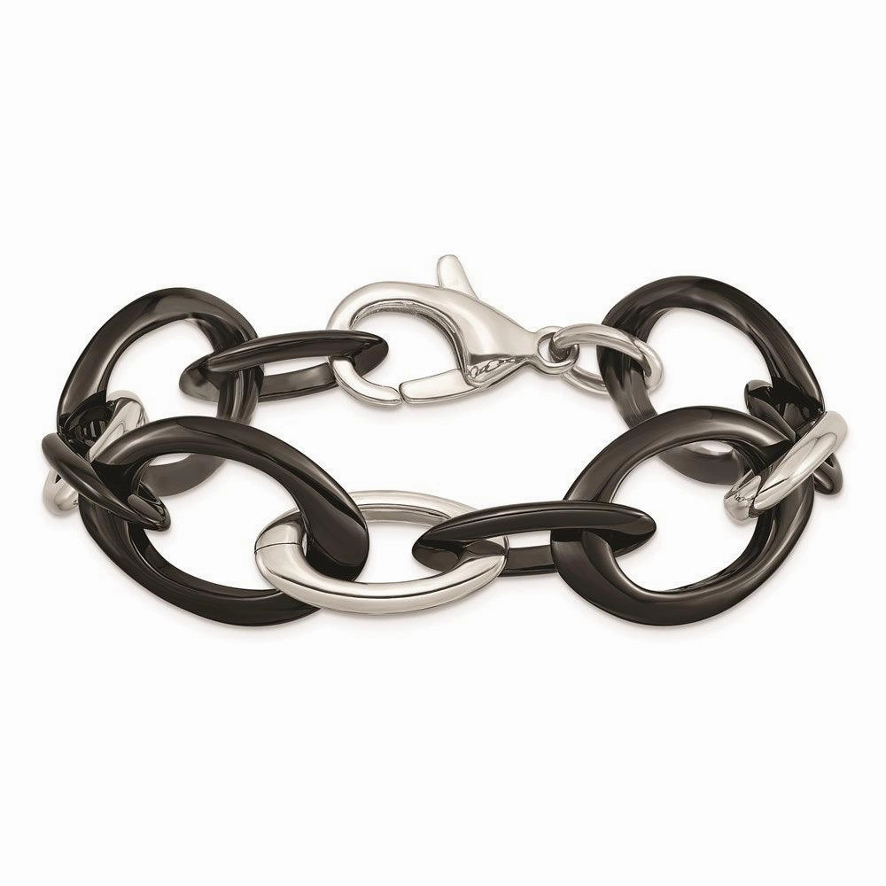 Stainless Steel And Black Ceramic Polished Bracelet
