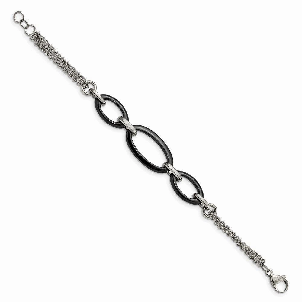 Stainless Steel And Black Ceramic Polished Bracelet
