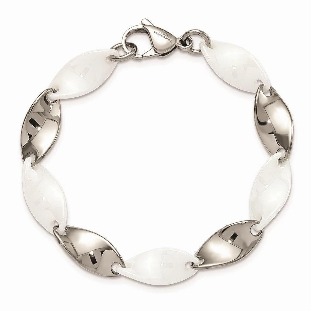 Stainless Steel And White Ceramic Polished Bracelet