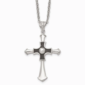 Stainless Steel Antiqued & Polished Cross 22in Necklace