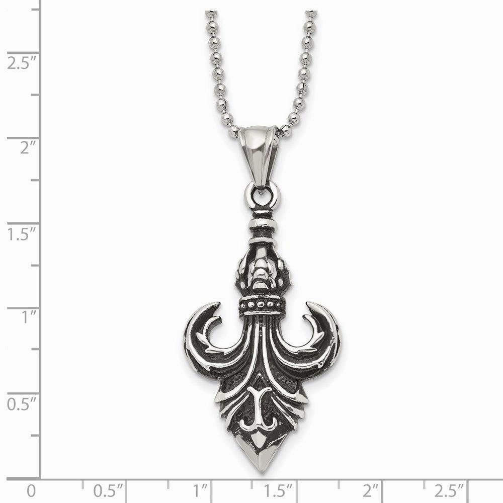 Stainless Steel Antiqued & Polished Fleur de lis Necklace