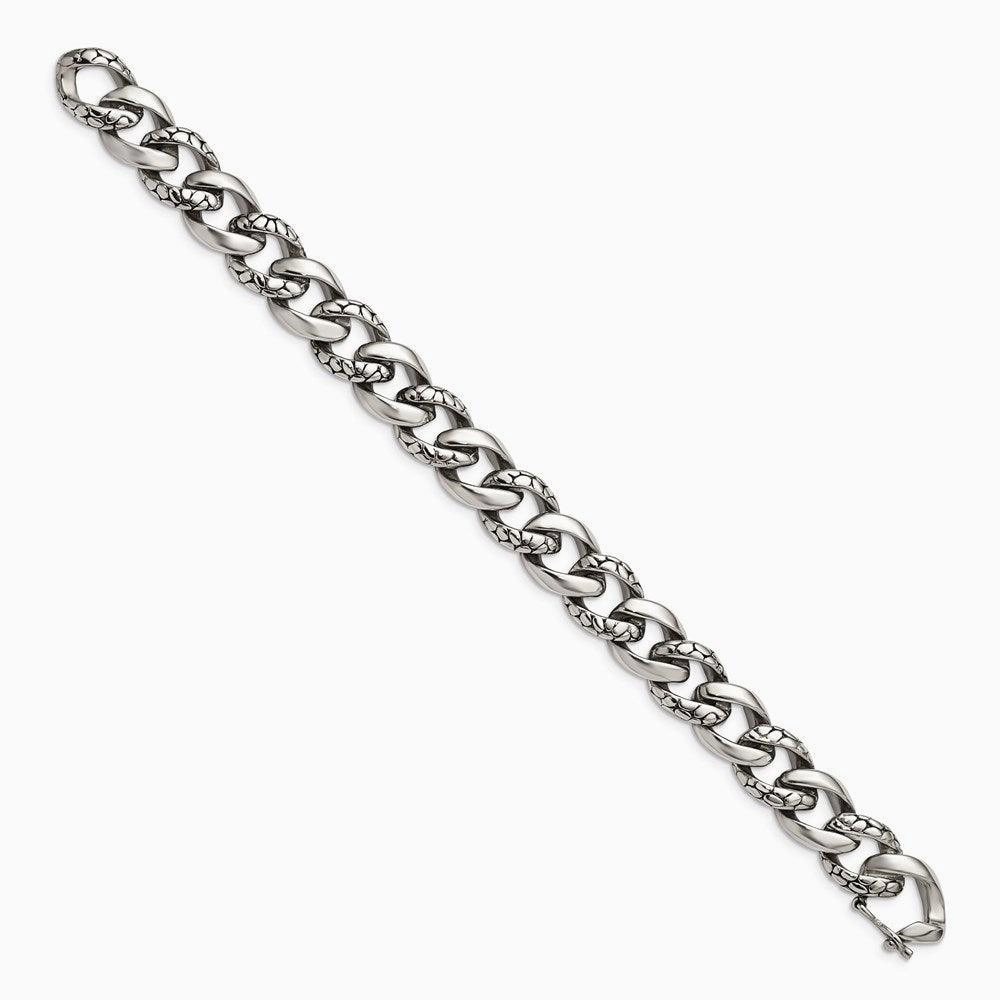 Stainless Steel Antiqued & Polished Links 8.5in Bracelet