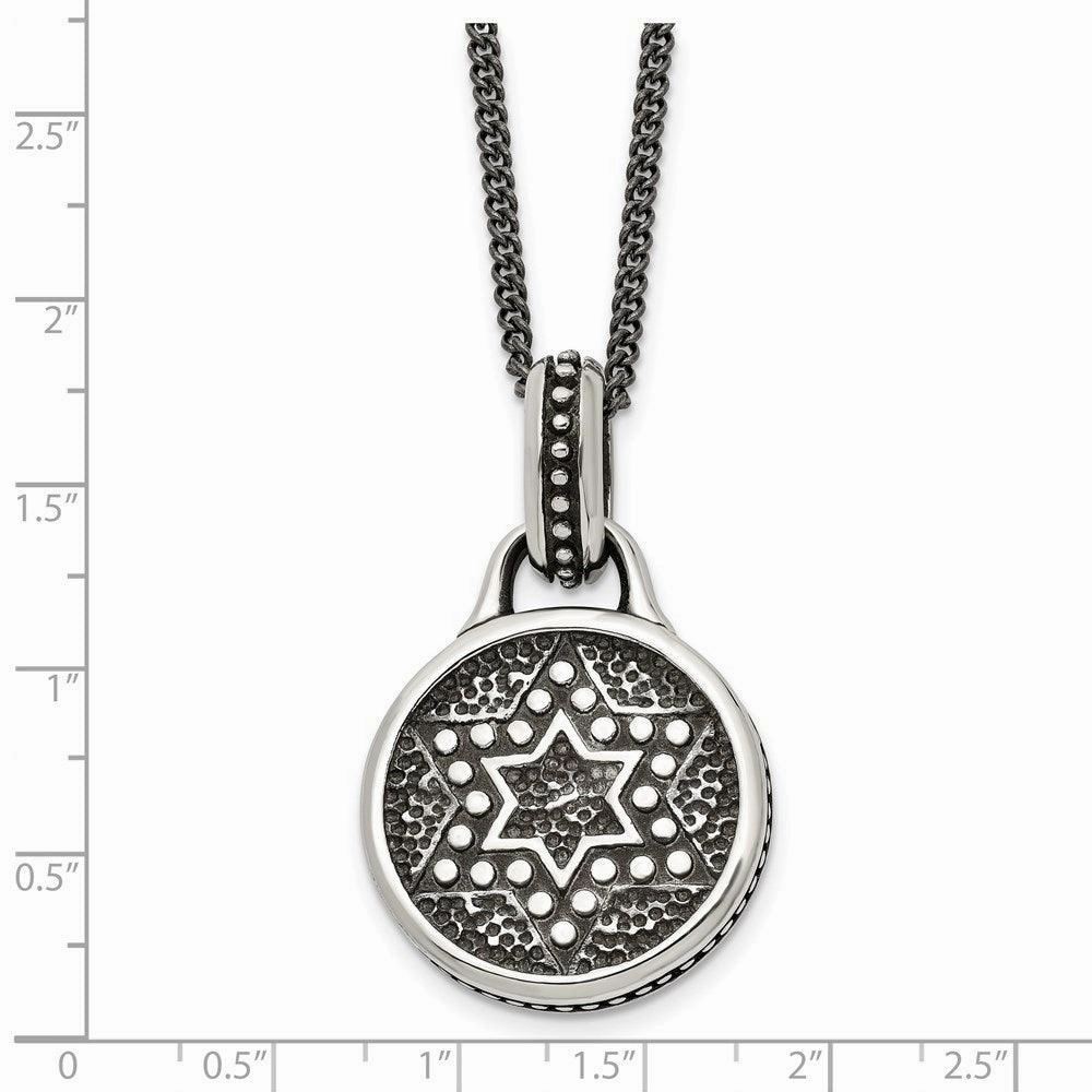 Stainless Steel Antiqued & Polished Star of David Necklace