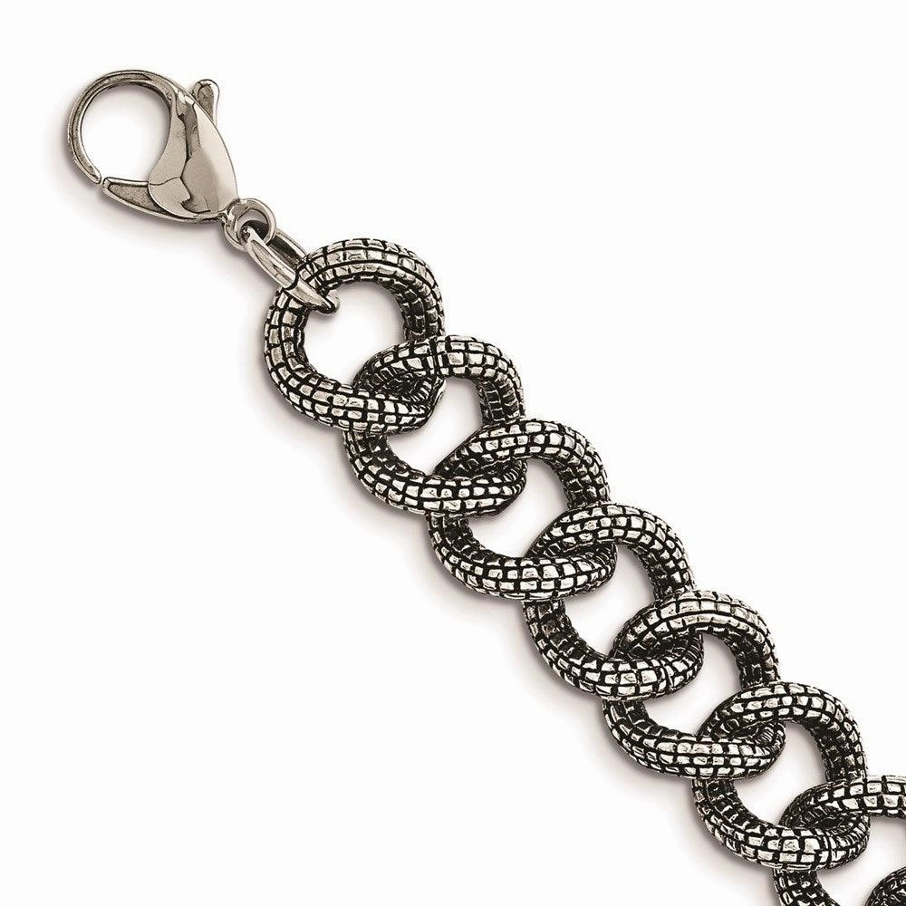 Stainless Steel Antiqued & Textured Links 24in Necklace