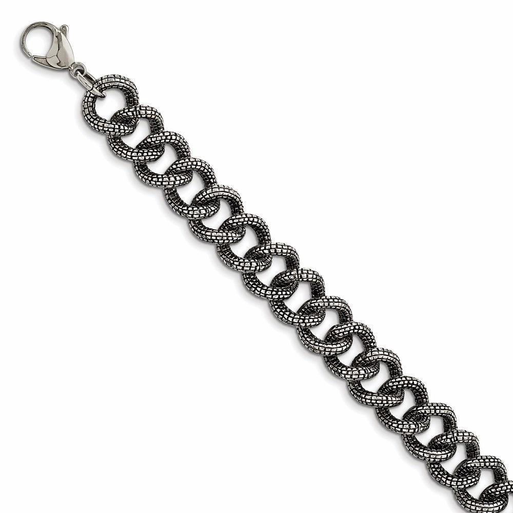Stainless Steel Antiqued & Textured Links 24in Necklace