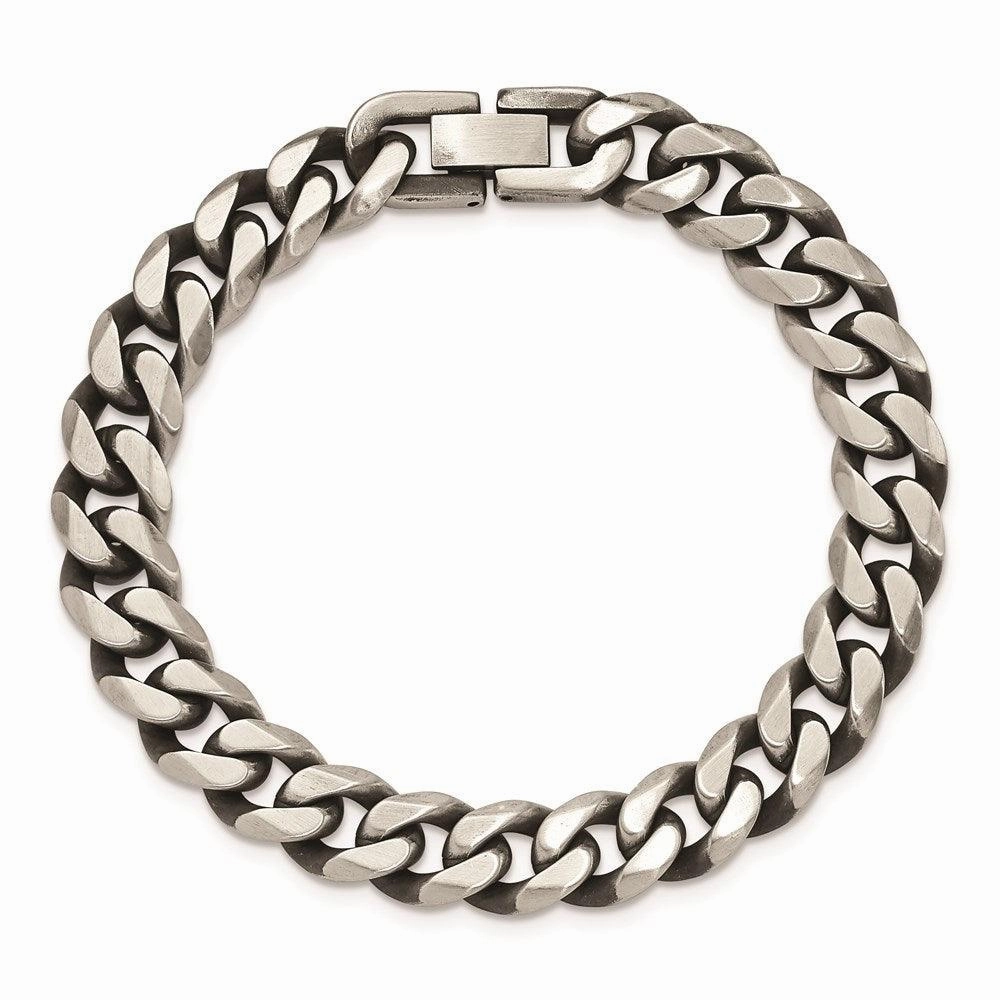 Stainless Steel Antiqued and Brushed 10.5mm Curb 8.5in Bracelet