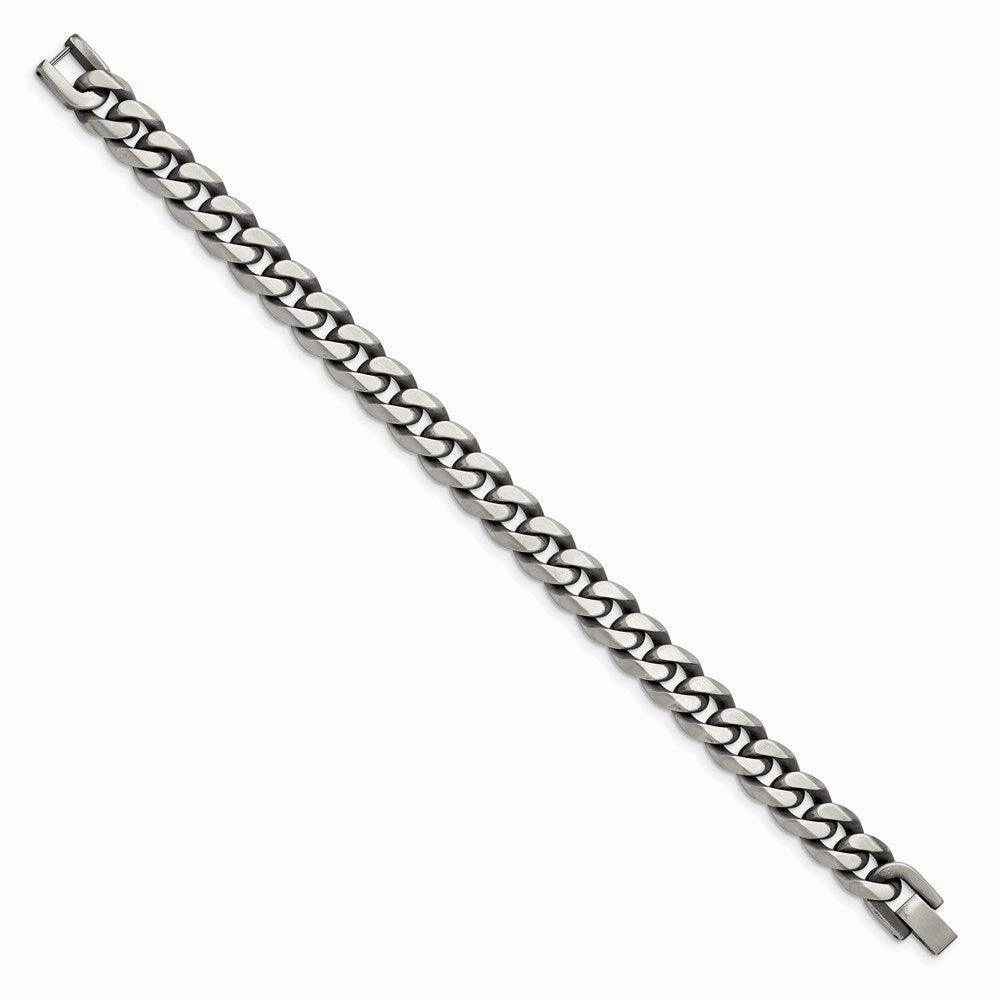 Stainless Steel Antiqued and Brushed 10.5mm Curb 8.5in Bracelet