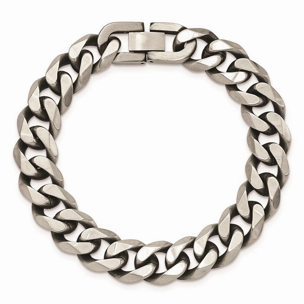 Stainless Steel Antiqued and Brushed 13mm Curb 8.5in Bracelet