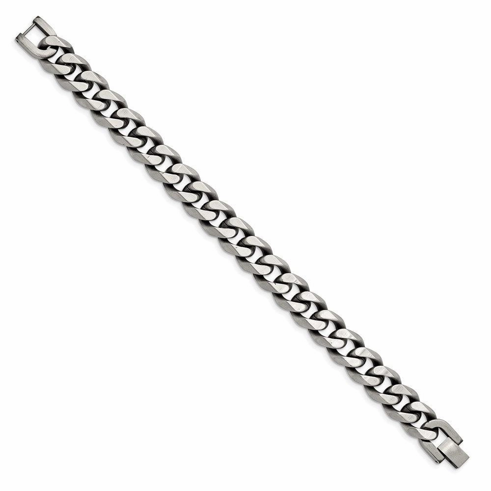 Stainless Steel Antiqued and Brushed 13mm Curb 8.5in Bracelet