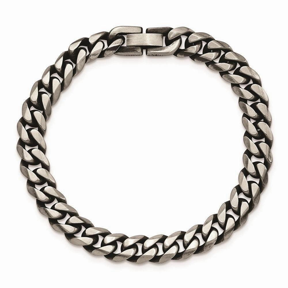 Stainless Steel Antiqued and Brushed 9mm Curb 8.25in Bracelet