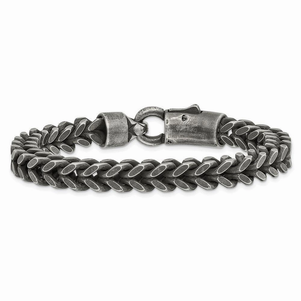 Stainless Steel Antiqued and Brushed Heavy Wheat 9in Bracelet