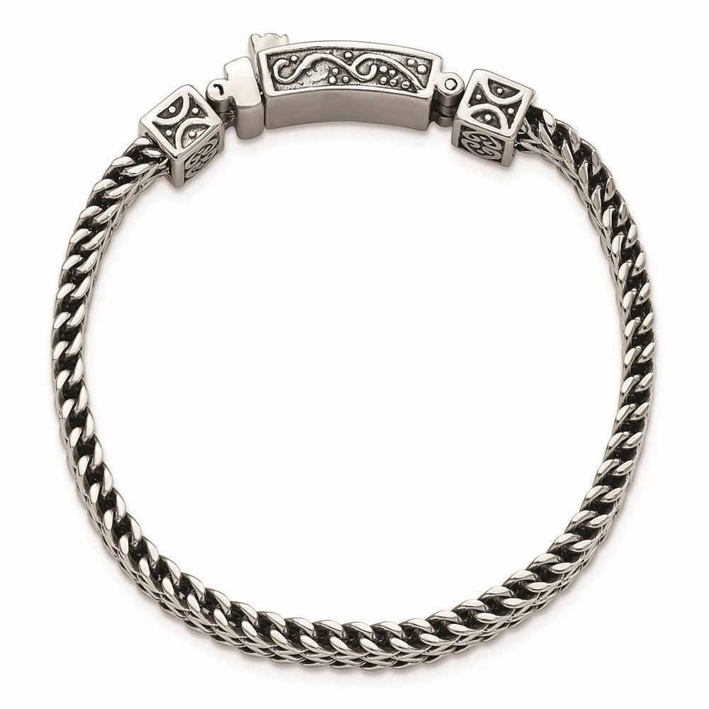 Stainless Steel Antiqued and Polished 2-Strand Franco Link 8.5in Bracelet