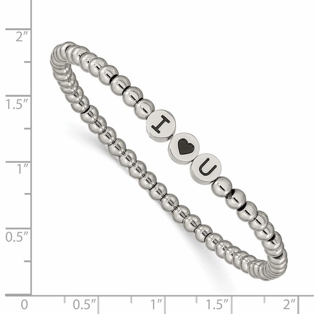 Stainless Steel Antiqued and Polished I HEART U Stretch Bracelet