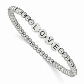 Stainless Steel Antiqued and Polished LOVE Stretch Bracelet