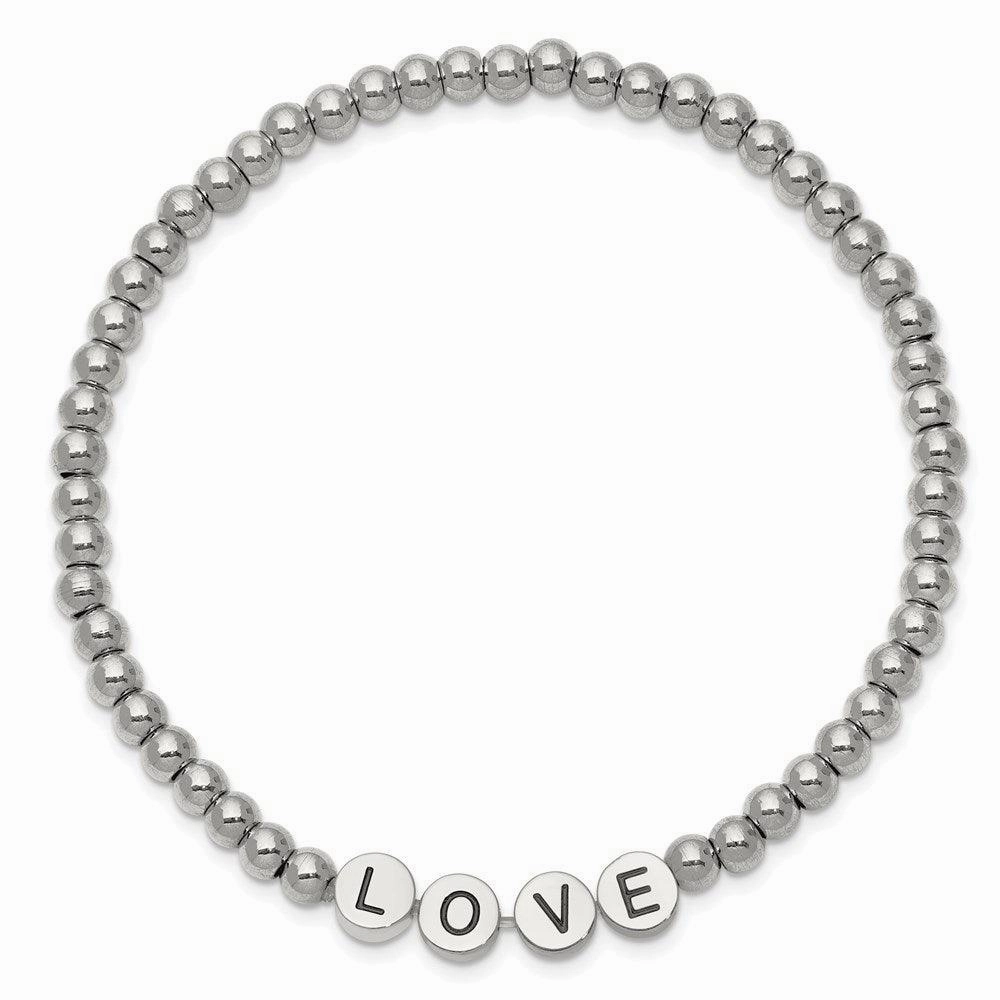 Stainless Steel Antiqued and Polished LOVE Stretch Bracelet