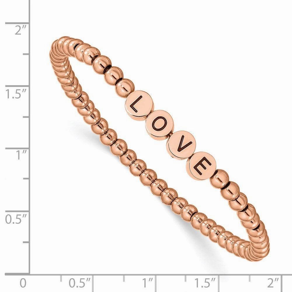 Stainless Steel Antiqued and Polished Rose IP LOVE Stretch Bracelet