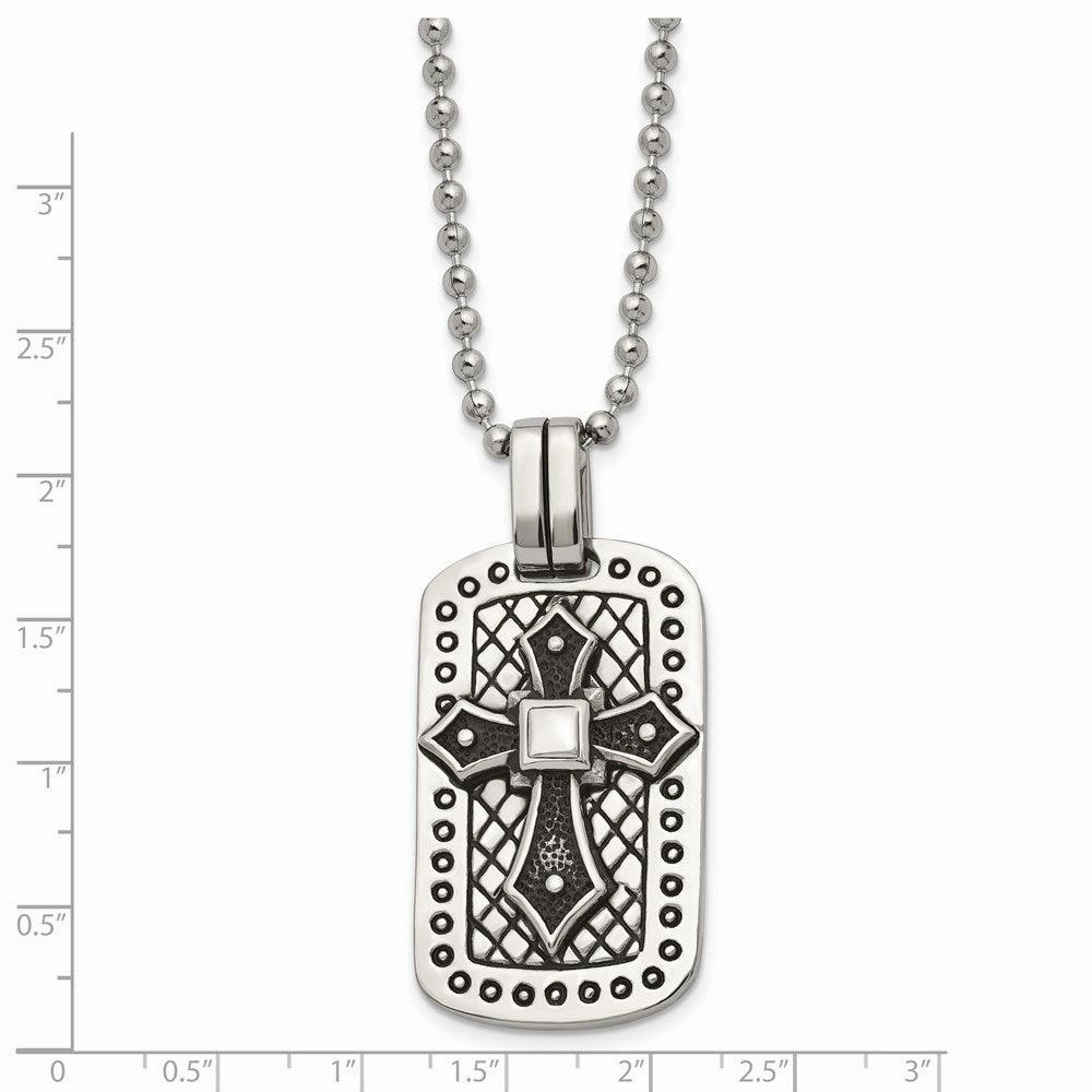 Stainless Steel Antiqued Cross Dog Tag Necklace