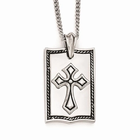 Stainless Steel Antiqued Cross Dog Tag Necklace