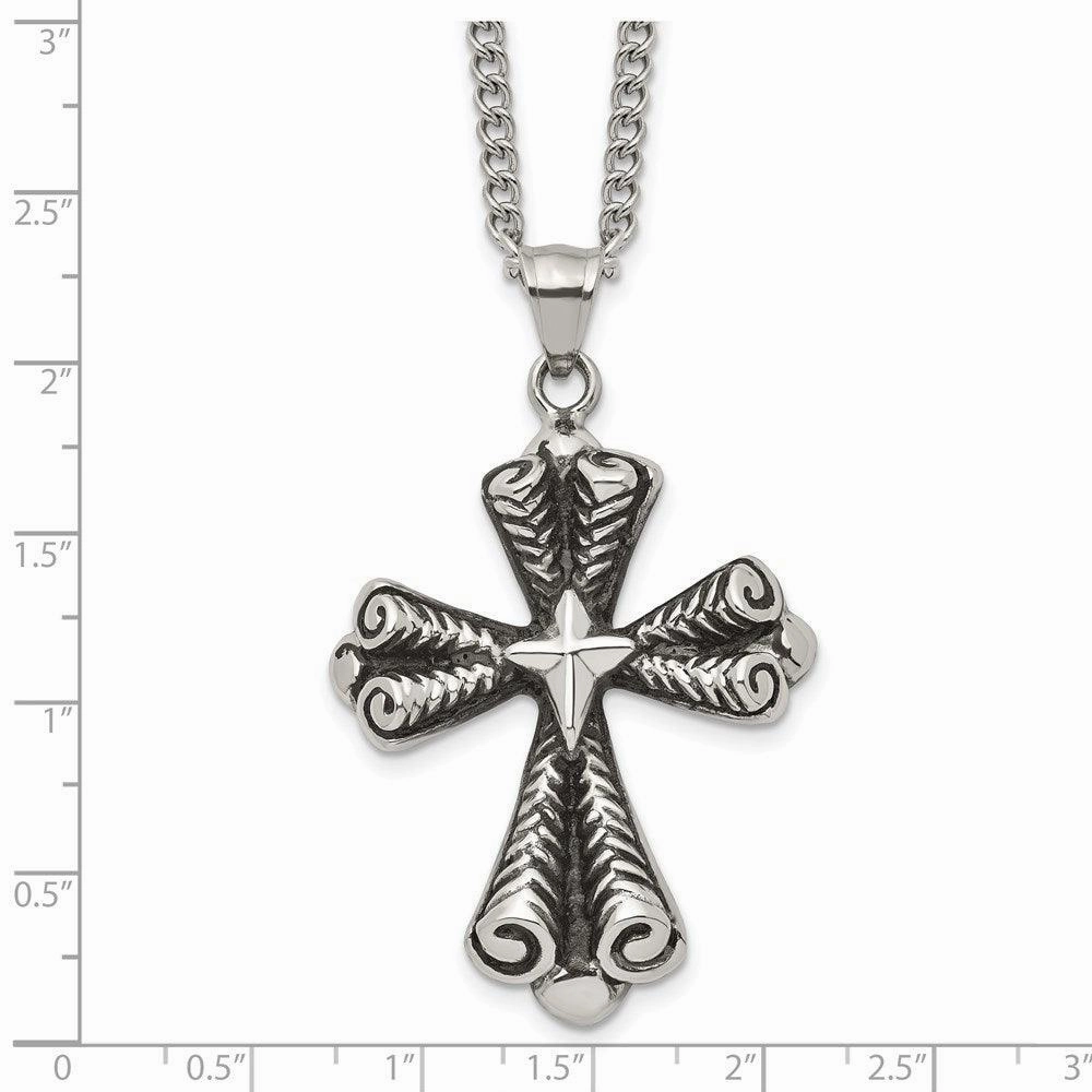 Stainless Steel Antiqued Cross Necklace