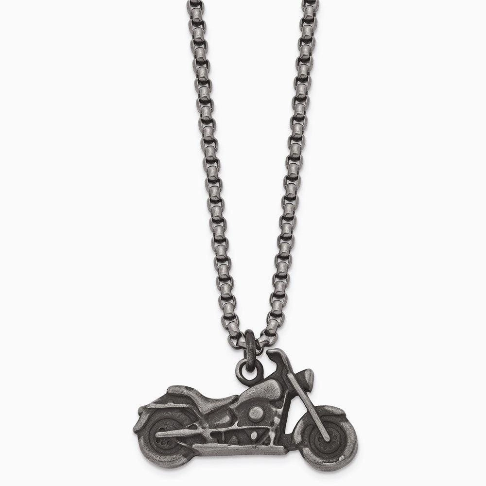 Stainless Steel Antiqued Motorcycle Necklace