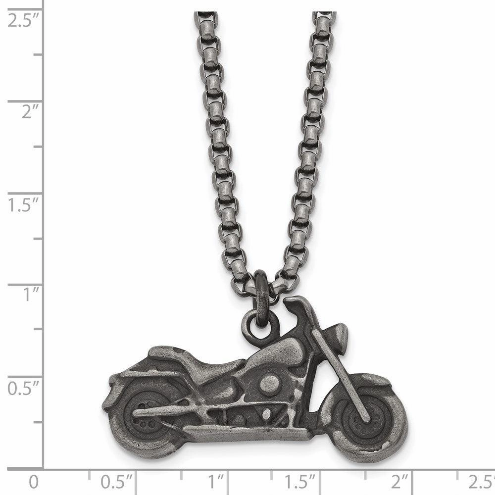 Stainless Steel Antiqued Motorcycle Necklace