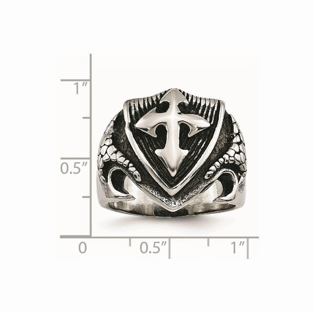 Stainless Steel Antiqued Shield Ring