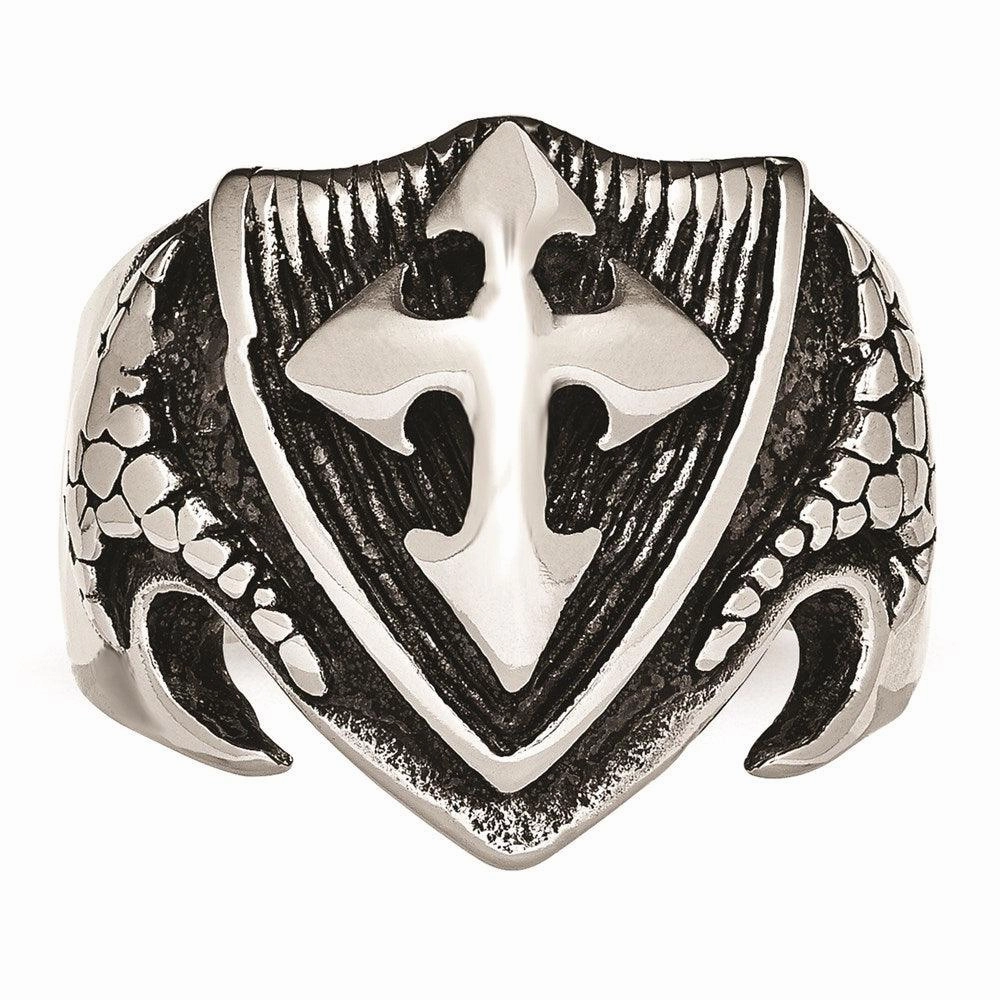Stainless Steel Antiqued Shield Ring