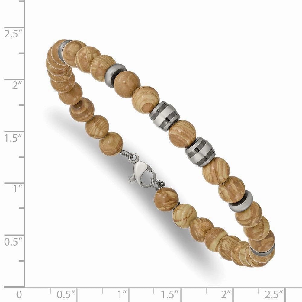 Stainless Steel Antiqued White Bronze Plate w/Grain Stone w/1in ext. Bracel