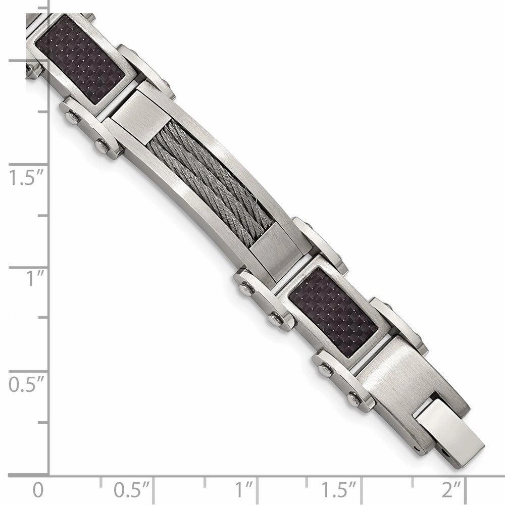 Stainless Steel Black Carbon Fiber Inlay 8.5in Bracelet