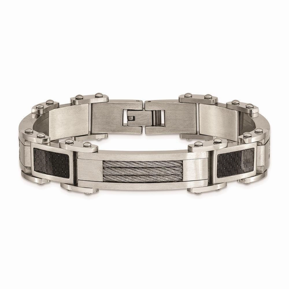 Stainless Steel Black Carbon Fiber Inlay 8.5in Bracelet