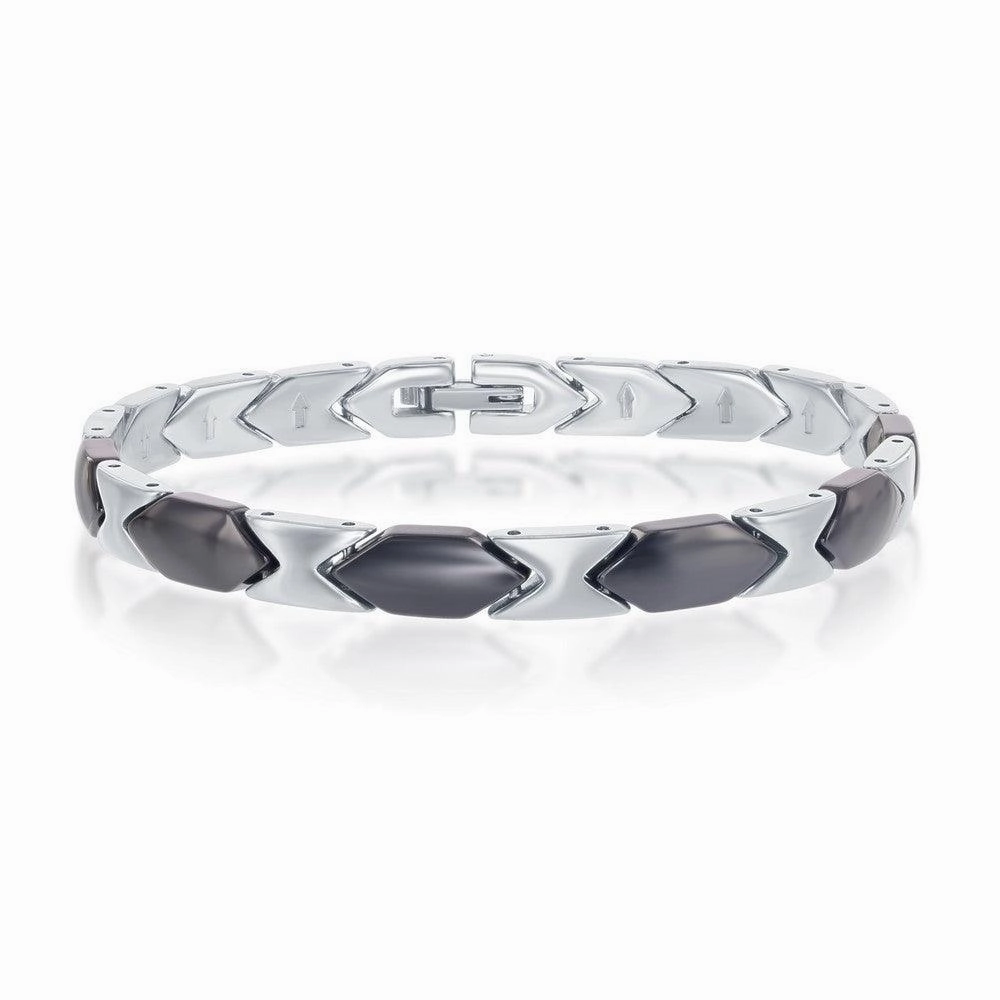Stainless Steel Black Ceramic Bracelet, 7"