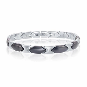 Stainless Steel Black Ceramic Bracelet, 7"