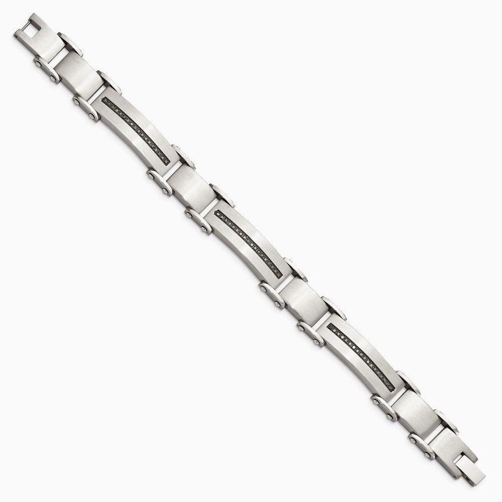 Stainless Steel Black Diamonds Brushed & Polished 8.5in Bracelet